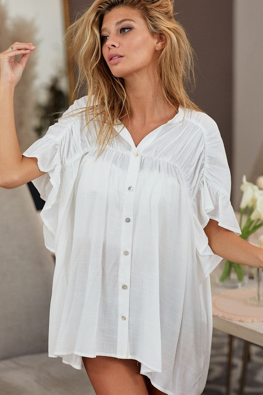 Loose Fit Silky Woven Shirried Shirt