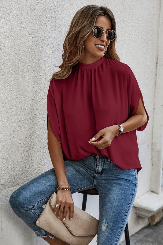 Solid Cape Short Sleeve Loose Top