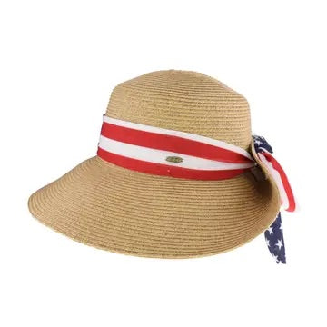 CC USA Print Ribbon Trim Wide Brim Sun Hat