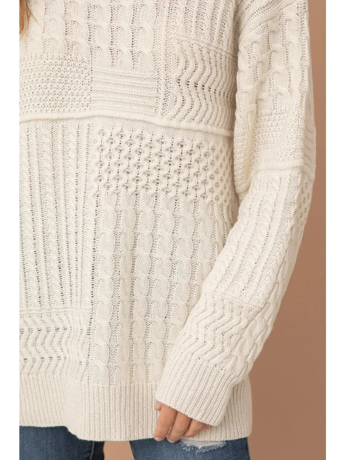 Ivory Cable Knit Open Back Sweater