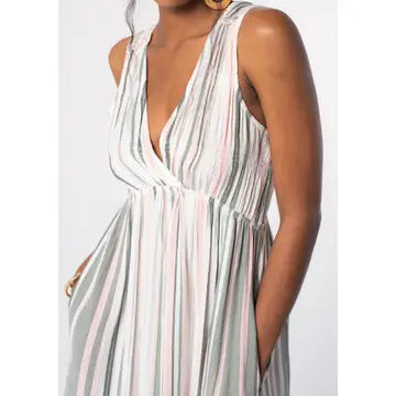 Striped Sleeveless V Neck Maxi Dress