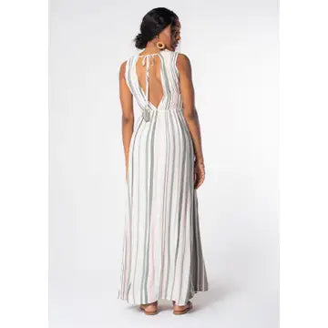 Striped Sleeveless V Neck Maxi Dress