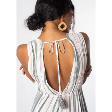 Striped Sleeveless V Neck Maxi Dress