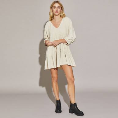 V Neck Washed Tiered Dress
