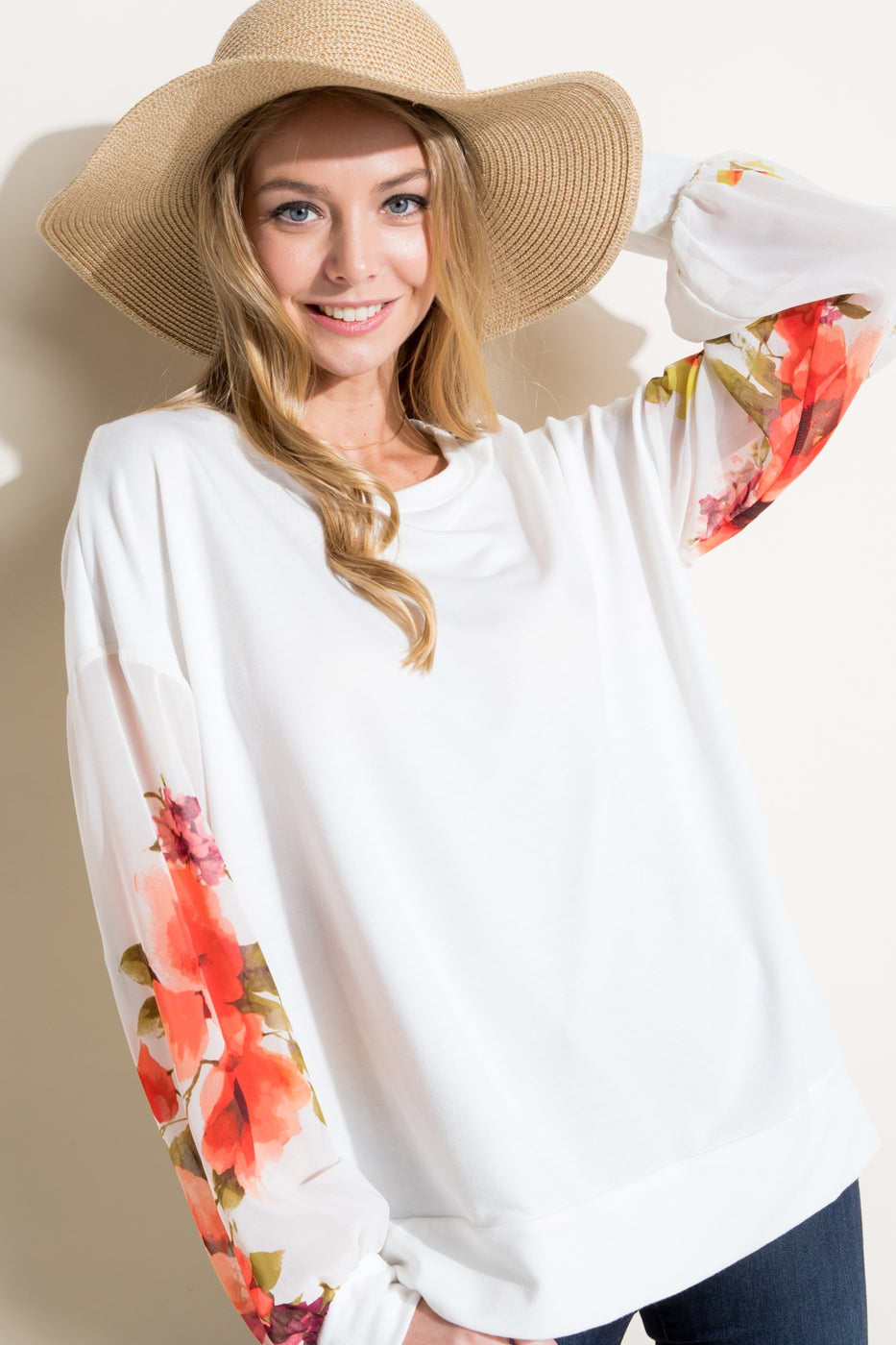 Floral Woven Volume Sleeve Top