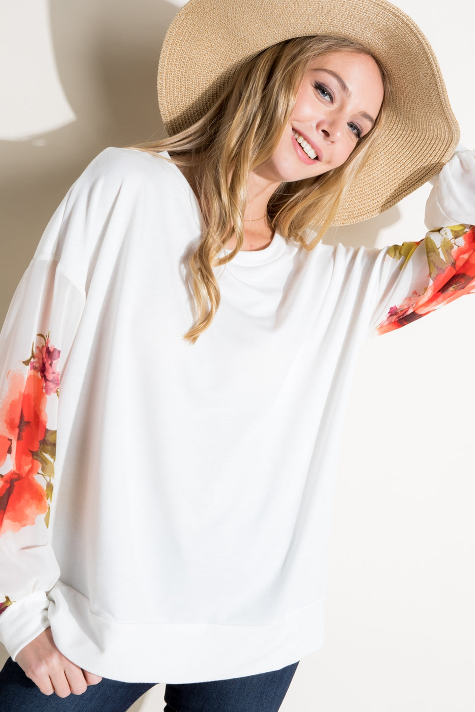 Floral Woven Volume Sleeve Top