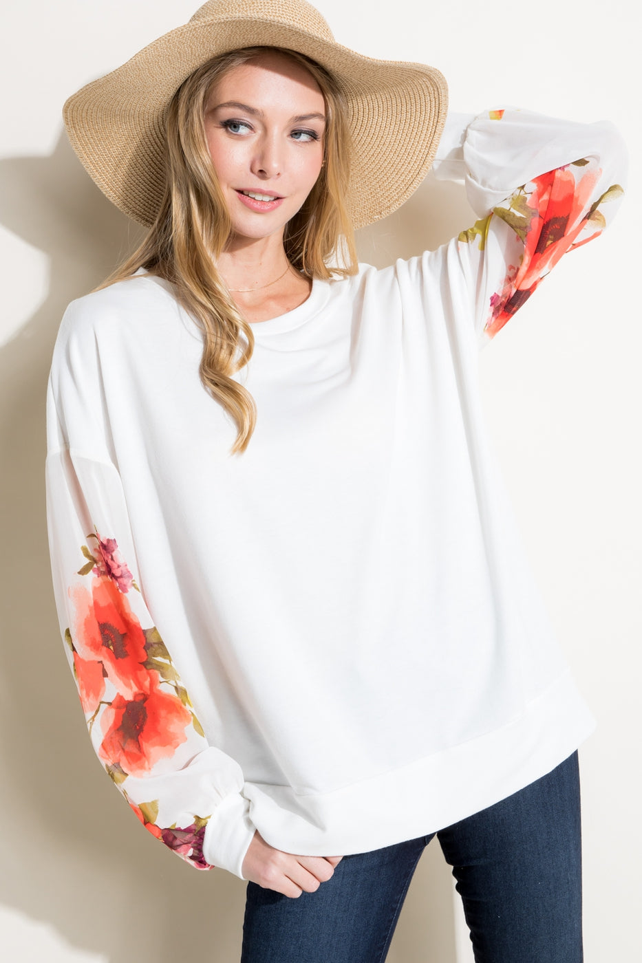 Floral Woven Volume Sleeve Top