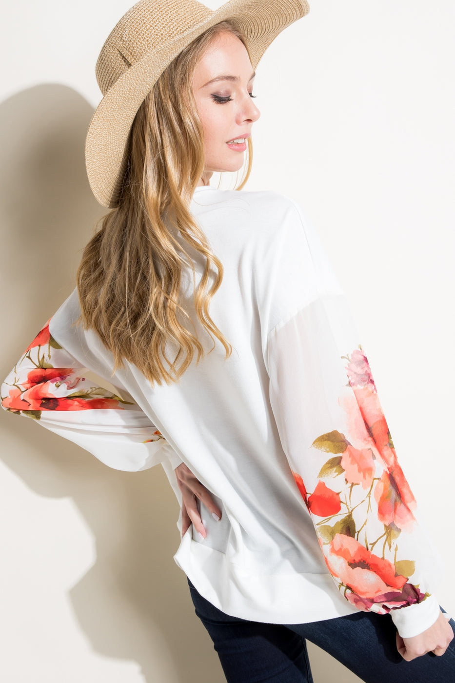 Floral Woven Volume Sleeve Top