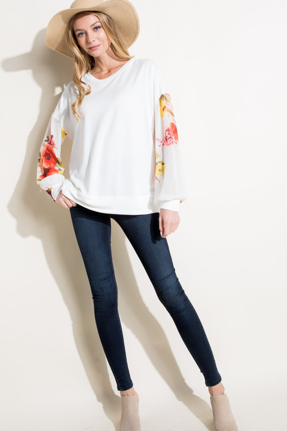 Floral Woven Volume Sleeve Top