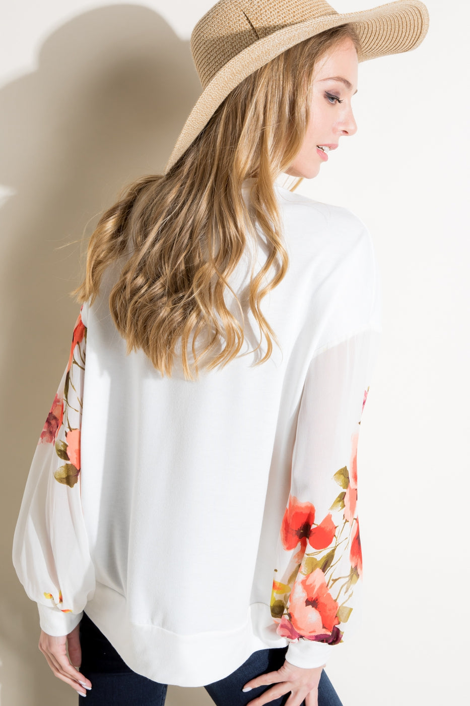 Floral Woven Volume Sleeve Top