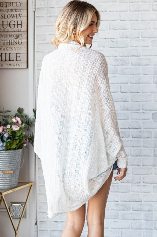 Low Gauge Knit Lantern Sleeve Open Cardigan