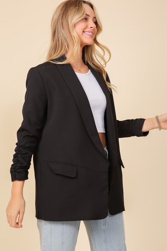 Black Blazer with Ruched Sleeve