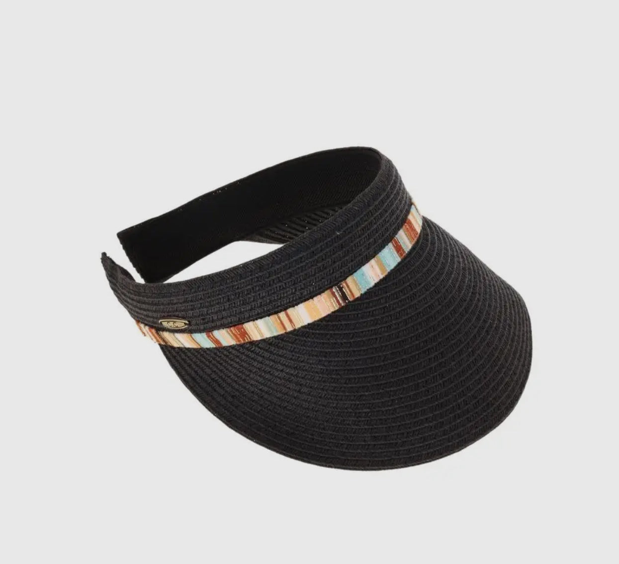 CC Beanie - Multi Colored Trim Band Straw Sun Visor