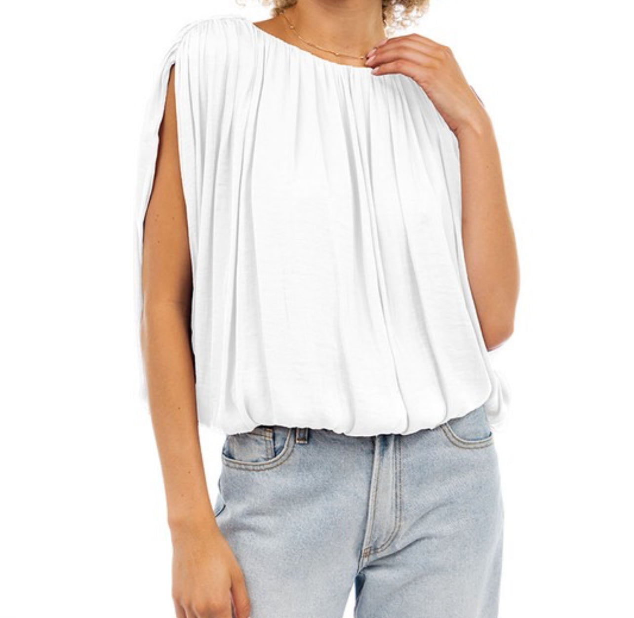 Grecian Drape Bubble Blouse