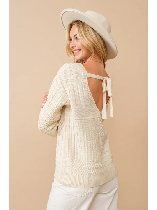 Ivory Cable Knit Open Back Sweater