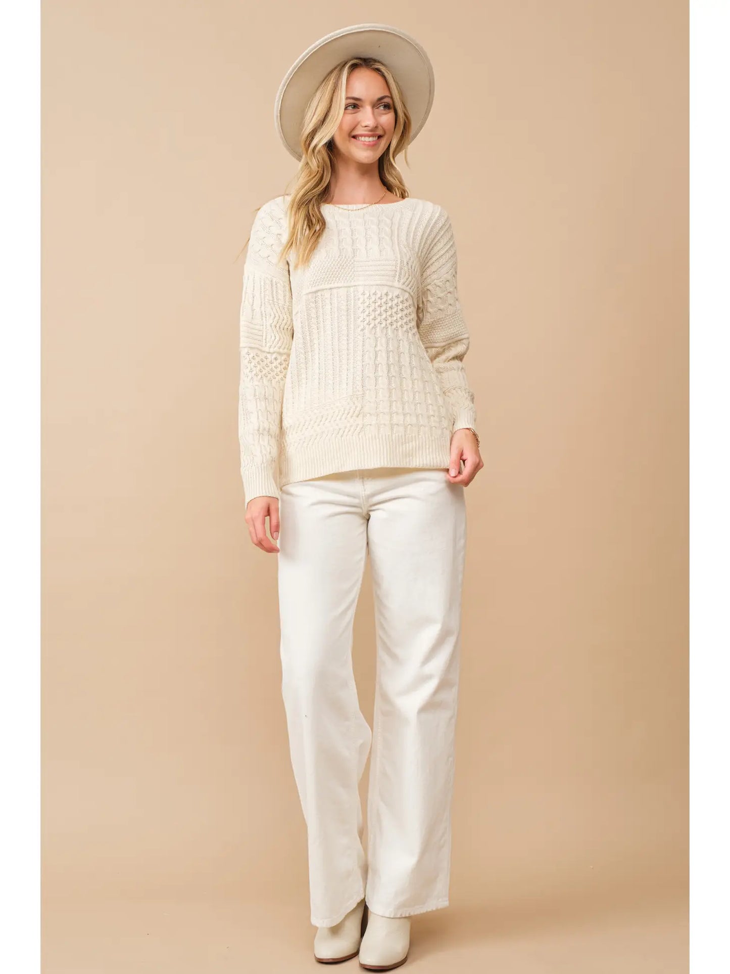 Ivory Cable Knit Open Back Sweater