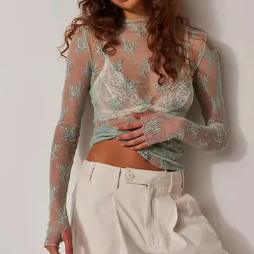 Lux Layering Floral Lace Mesh Top