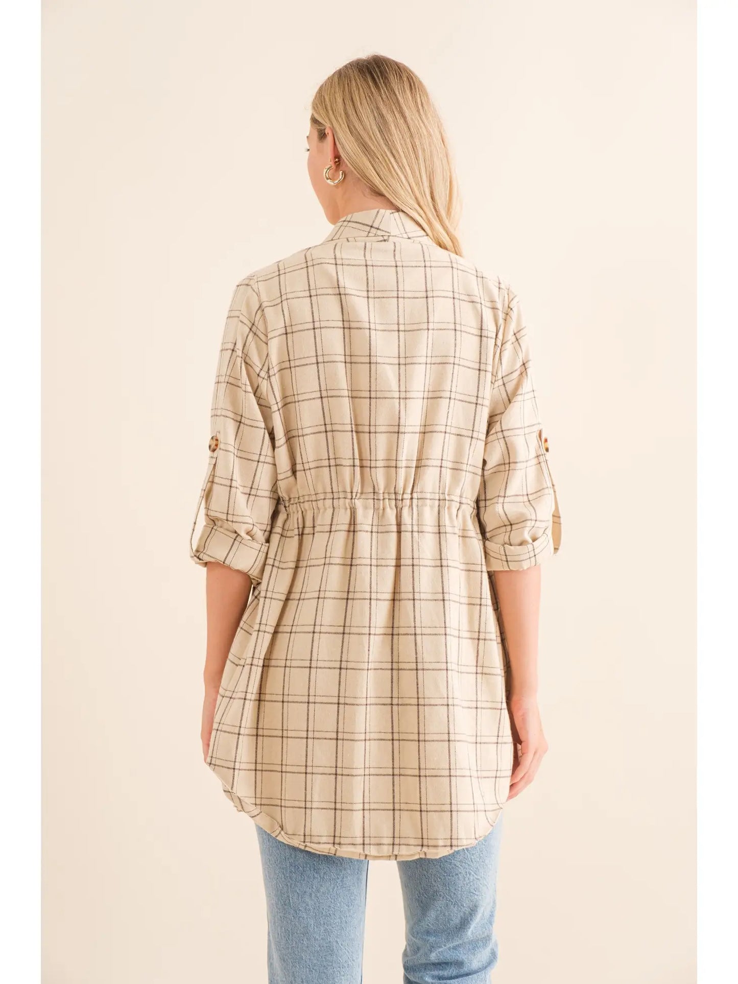 Plaid Folded Sleeve  Anorak Jacket