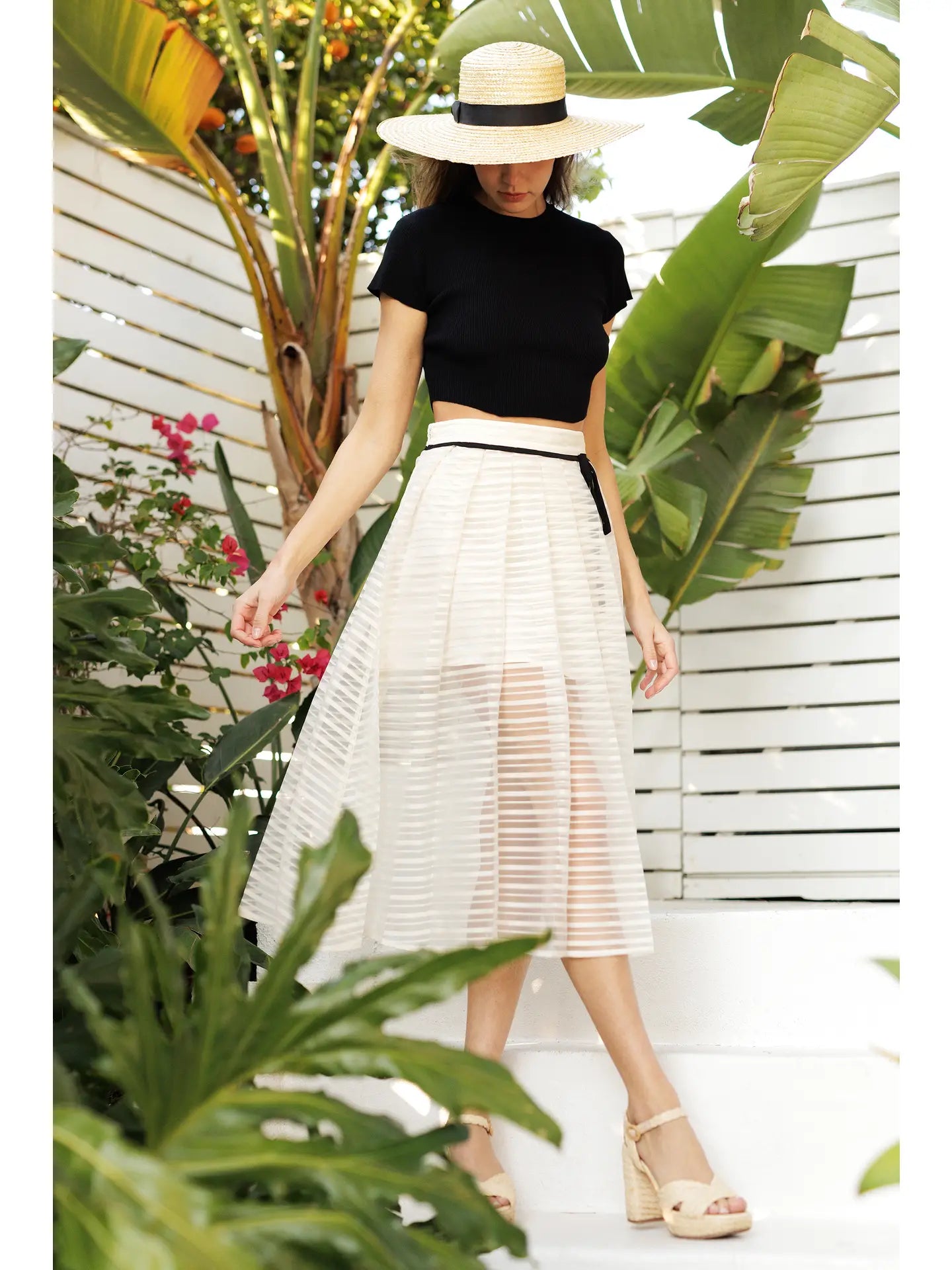 Pleated Sheer Midi Skirt