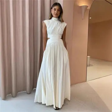 Solid White Off The Shoulder Pleated Maxi Dress