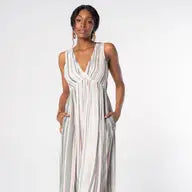 Striped Sleeveless V Neck Maxi Dress